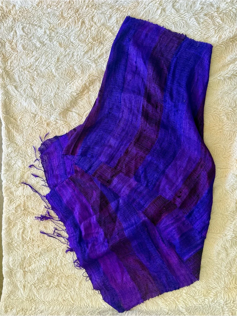 Vibrant Purple Handwoven Raw Silk Scarf EUC
